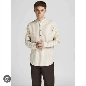 Linen And Cotton Half Placket Button Shirt By Jack And Jones Premium Large Slim